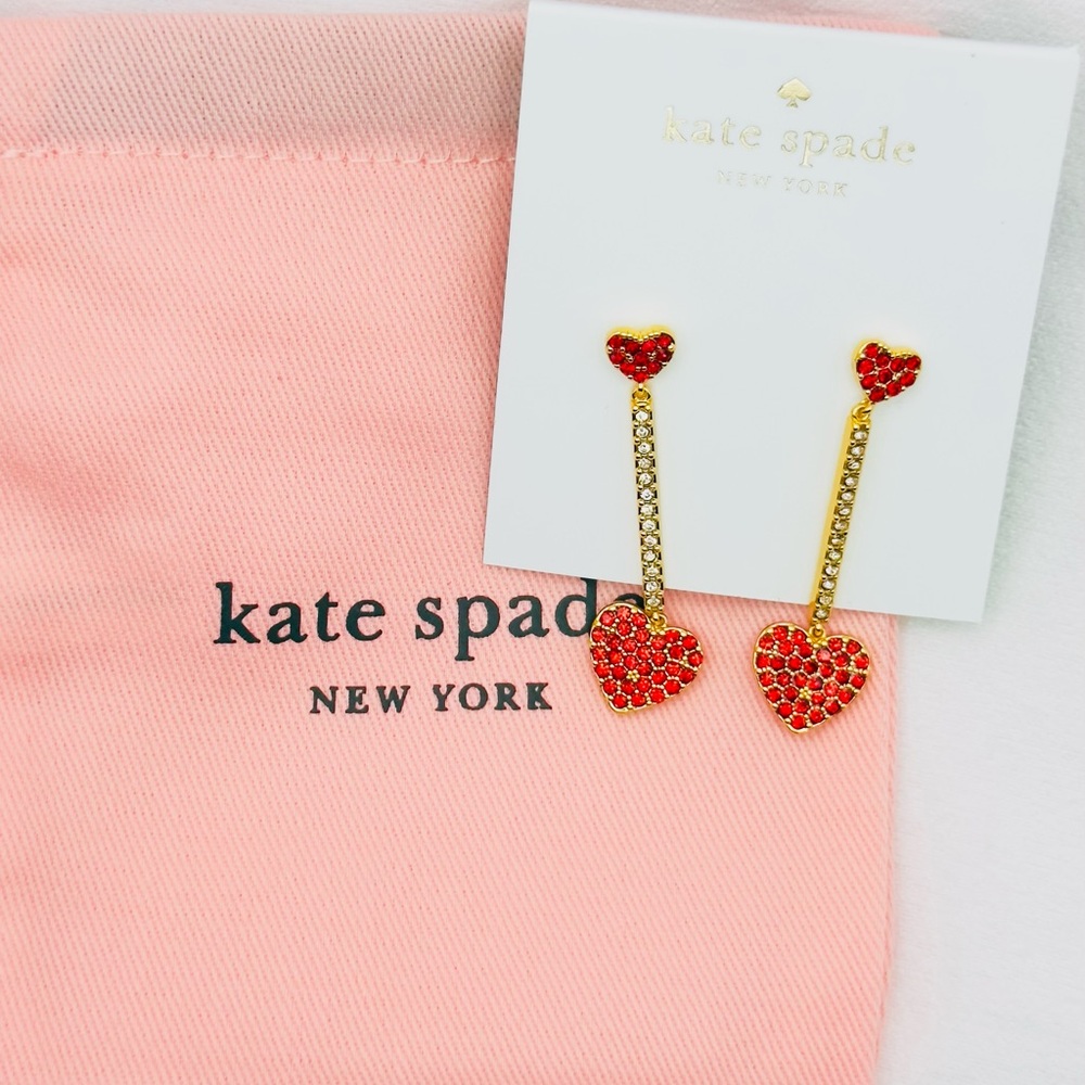 KATE SPADE ❤️ Yours Truly Pave Heart Linear Earrings NWT with Dust Bag